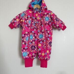 Hanna Andersson Baby Pink Floral Snowsuit Hooded 6-9M
